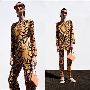 Zara flare pants printed retro orange black size Xs Womens